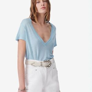 IRO Deep V Pink Linen T Shirt